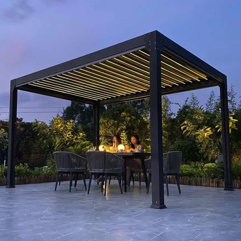 Garden Motorized Louvered Roof Outdoor Waterproof Tent Patio Aluminium Awning Pavilion Gazebo Pergola